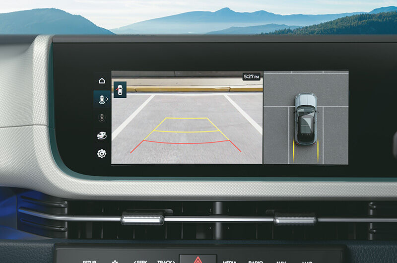 Rear parking assist system screen on center fascia